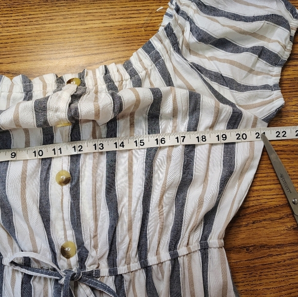 off-shoulder midi dress asymmetrical ruffle vertical lines, large, cotton blend. - Picture 13 of 16